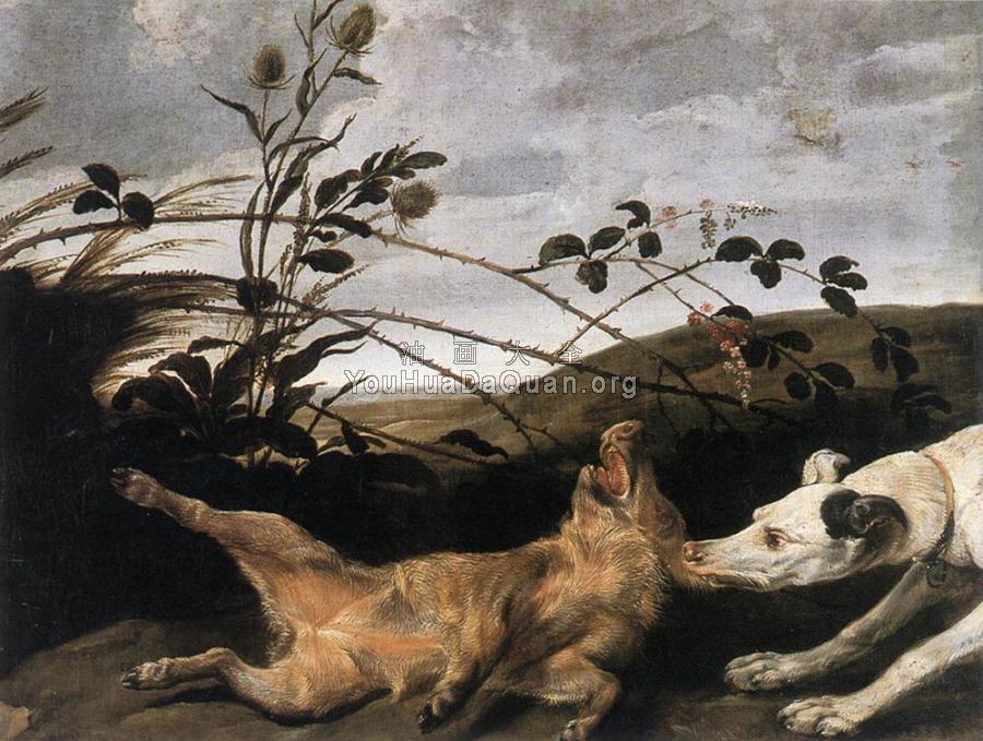 Greyhound Catching A Young Wild Boar - 弗朗斯·斯奈德斯
